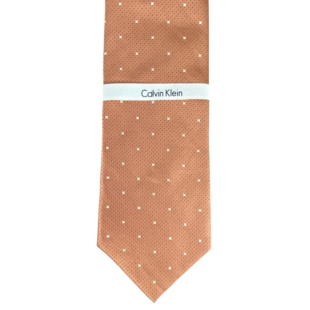 Calvin Klein Men's Coral Salmon Silk Polka Dot Coastal Palm Beach 57x4 New